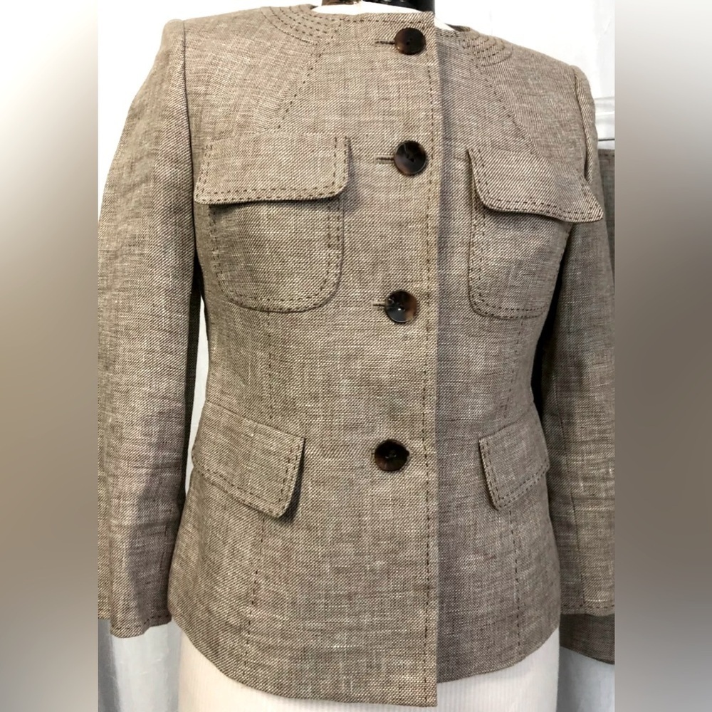 Kasper Women’s Brown Tweed Lined 4 Pockets Linen  Longsleeve Jacket 10